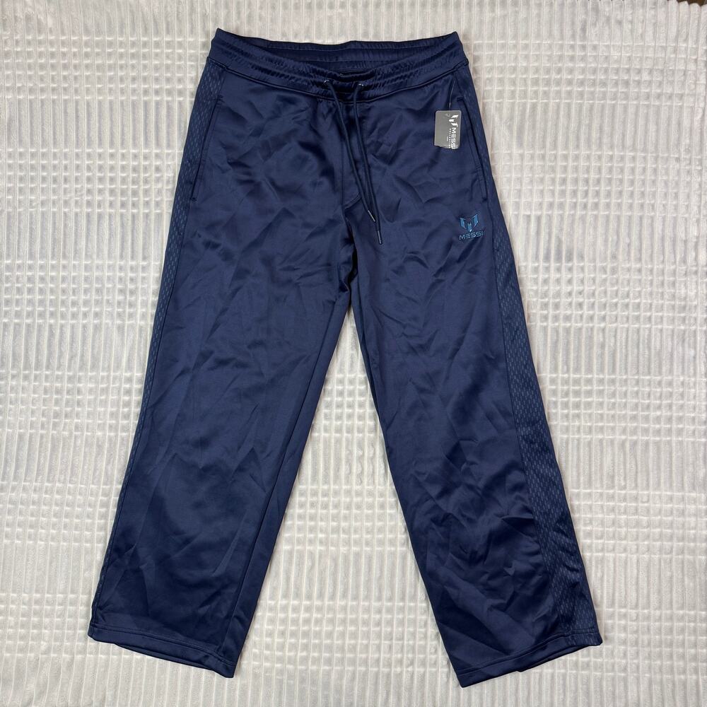 NWT Messi Collection Navy Blue Track Pants Wide Leg Drawstring Mens Size Medium